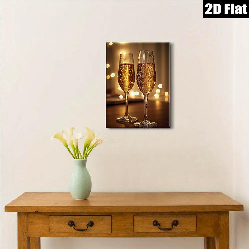 2D flat 1pc Champagne Toast Celebration Romance Dining Room Wall Art Modern Farmhouse Decor Living Room Canvas Prints Bedroom Artwork Gallery Wrapped