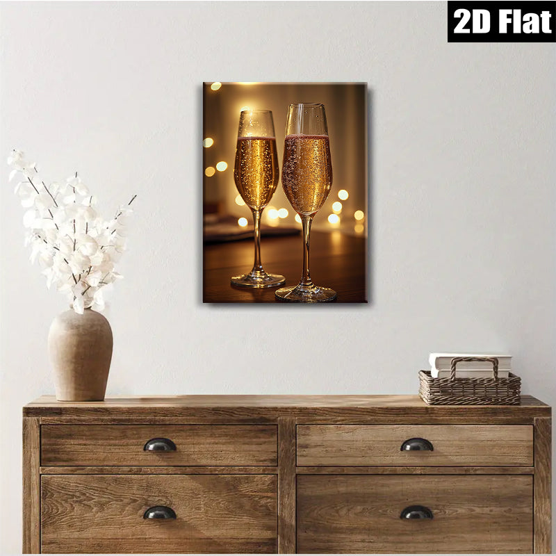 2D flat 1pc Champagne Toast Celebration Romance Dining Room Wall Art Modern Farmhouse Decor Living Room Canvas Prints Bedroom Artwork Gallery Wrapped
