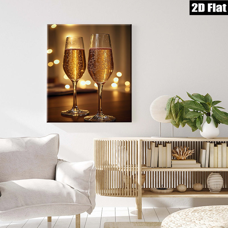 2D flat 1pc Champagne Toast Celebration Romance Dining Room Wall Art Modern Farmhouse Decor Living Room Canvas Prints Bedroom Artwork Gallery Wrapped