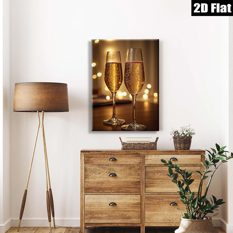 2D flat 1pc Champagne Toast Celebration Romance Dining Room Wall Art Modern Farmhouse Decor Living Room Canvas Prints Bedroom Artwork Gallery Wrapped