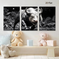2D flat 1pc Charging Bull Wildlife Canvas Wall Art for Living Room Bedroom Modern Farmhouse Decor Gallery Wrapped Animal Painting Rustic Style