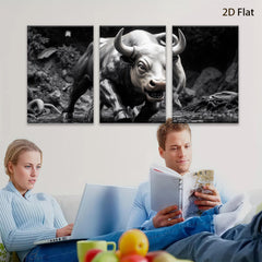 2D flat 1pc Charging Bull Wildlife Canvas Wall Art for Living Room Bedroom Modern Farmhouse Decor Gallery Wrapped Animal Painting Rustic Style
