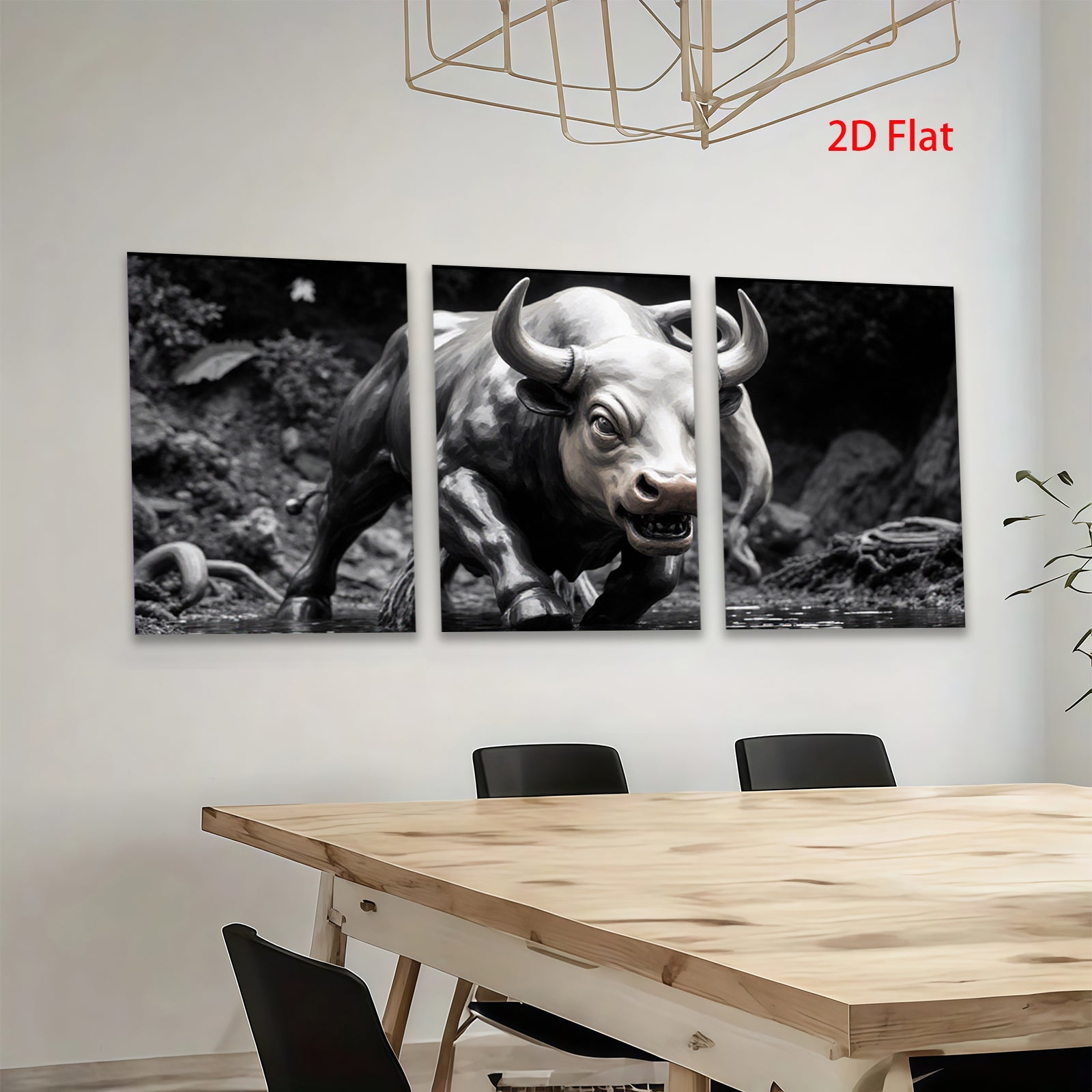 2D flat 1pc Charging Bull Wildlife Canvas Wall Art for Living Room Bedroom Modern Farmhouse Decor Gallery Wrapped Animal Painting Rustic Style