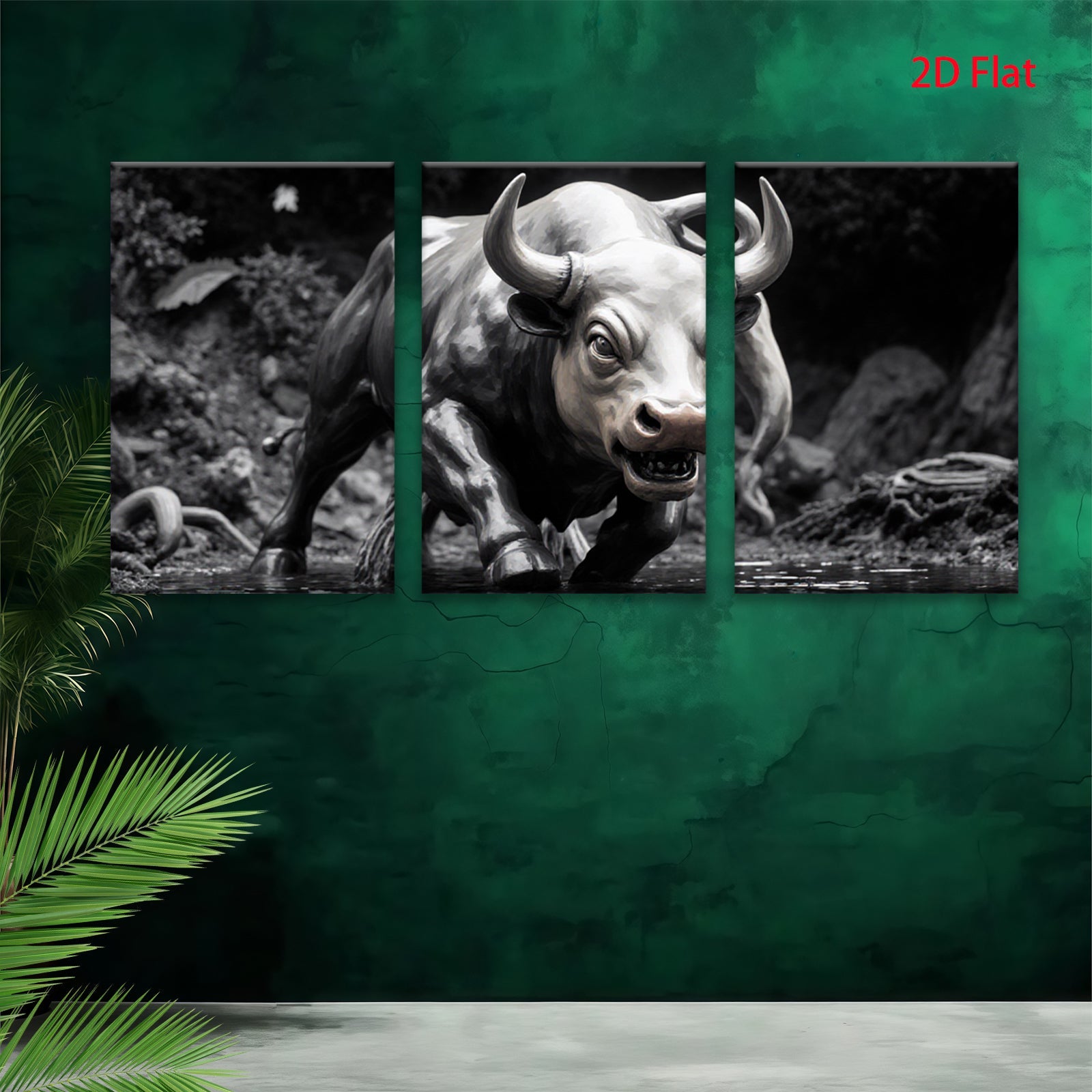 2D flat 1pc Charging Bull Wildlife Canvas Wall Art for Living Room Bedroom Modern Farmhouse Decor Gallery Wrapped Animal Painting Rustic Style