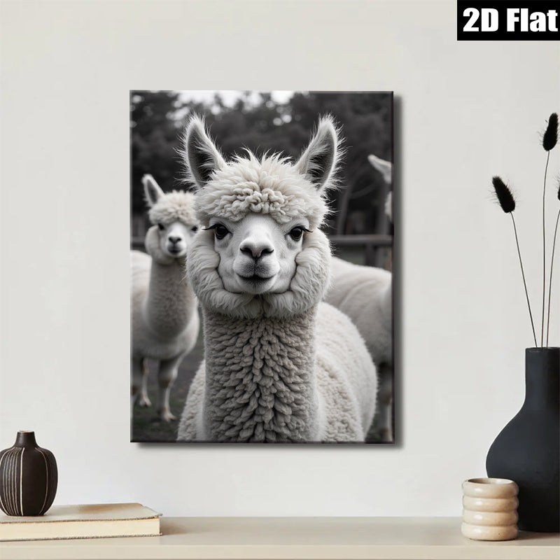 2D flat 1pc Charming Alpaca Faces Farm Animal Portrait Wall Decor Living Room Bedroom Modern Farmhouse Style Canvas Prints Cozy Aesthetic