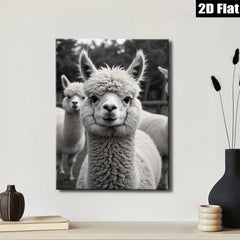 2D flat 1pc Charming Alpaca Faces Farm Animal Portrait Wall Decor Living Room Bedroom Modern Farmhouse Style Canvas Prints Cozy Aesthetic