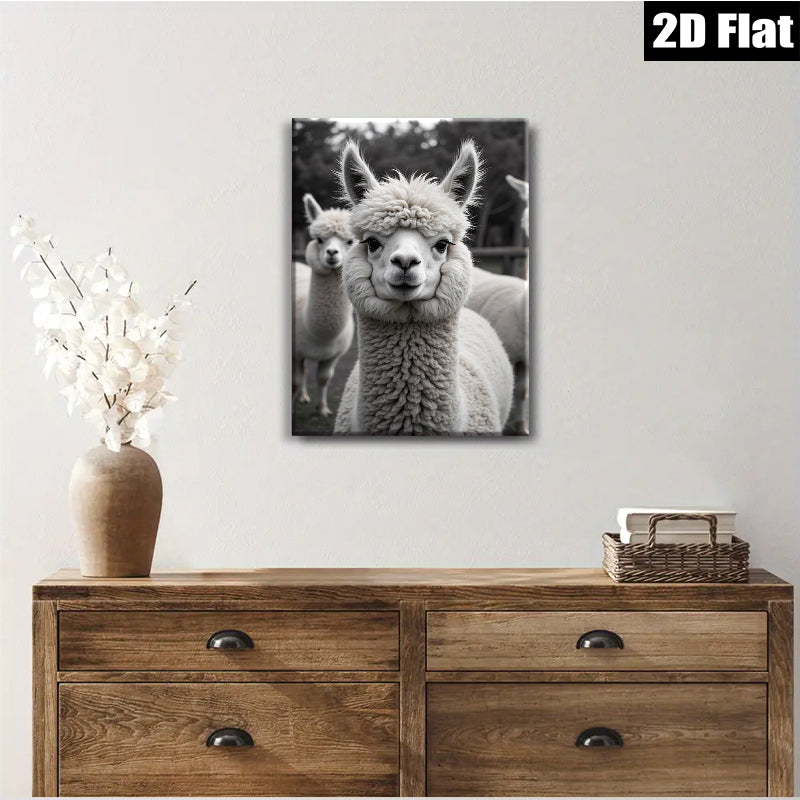 2D flat 1pc Charming Alpaca Faces Farm Animal Portrait Wall Decor Living Room Bedroom Modern Farmhouse Style Canvas Prints Cozy Aesthetic