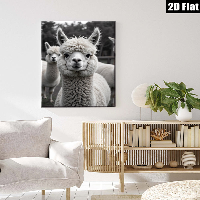 2D flat 1pc Charming Alpaca Faces Farm Animal Portrait Wall Decor Living Room Bedroom Modern Farmhouse Style Canvas Prints Cozy Aesthetic