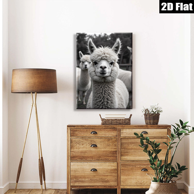 2D flat 1pc Charming Alpaca Faces Farm Animal Portrait Wall Decor Living Room Bedroom Modern Farmhouse Style Canvas Prints Cozy Aesthetic