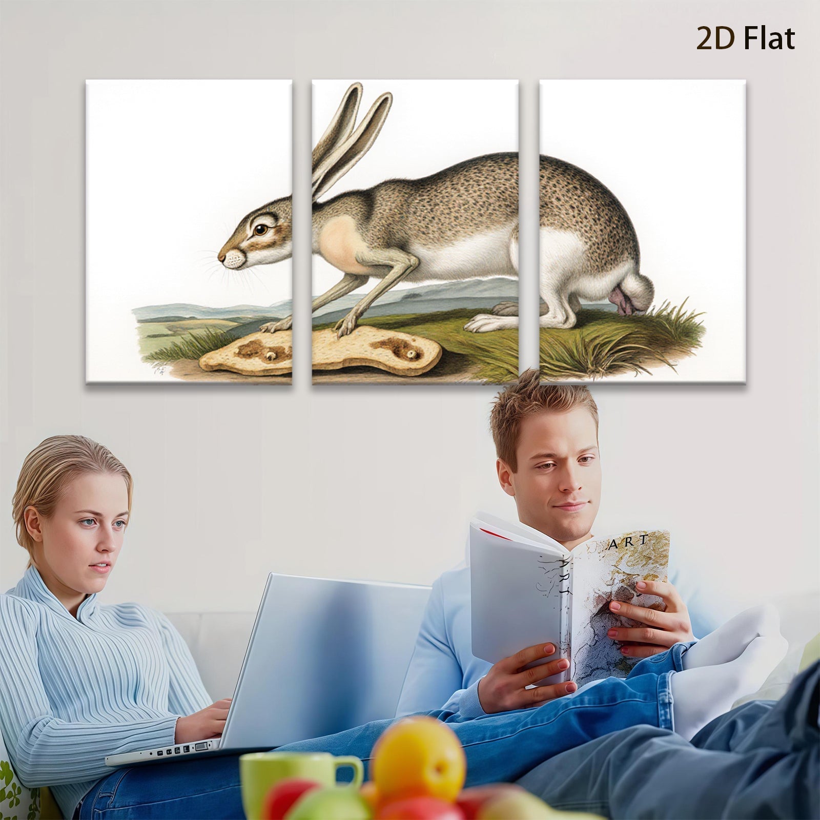 2D flat 1pc Charming American Hare Wildlife Portrait Farmhouse Wall Art Rustic Home Decor Living Room Bedroom Gallery Wrapped Canvas Print