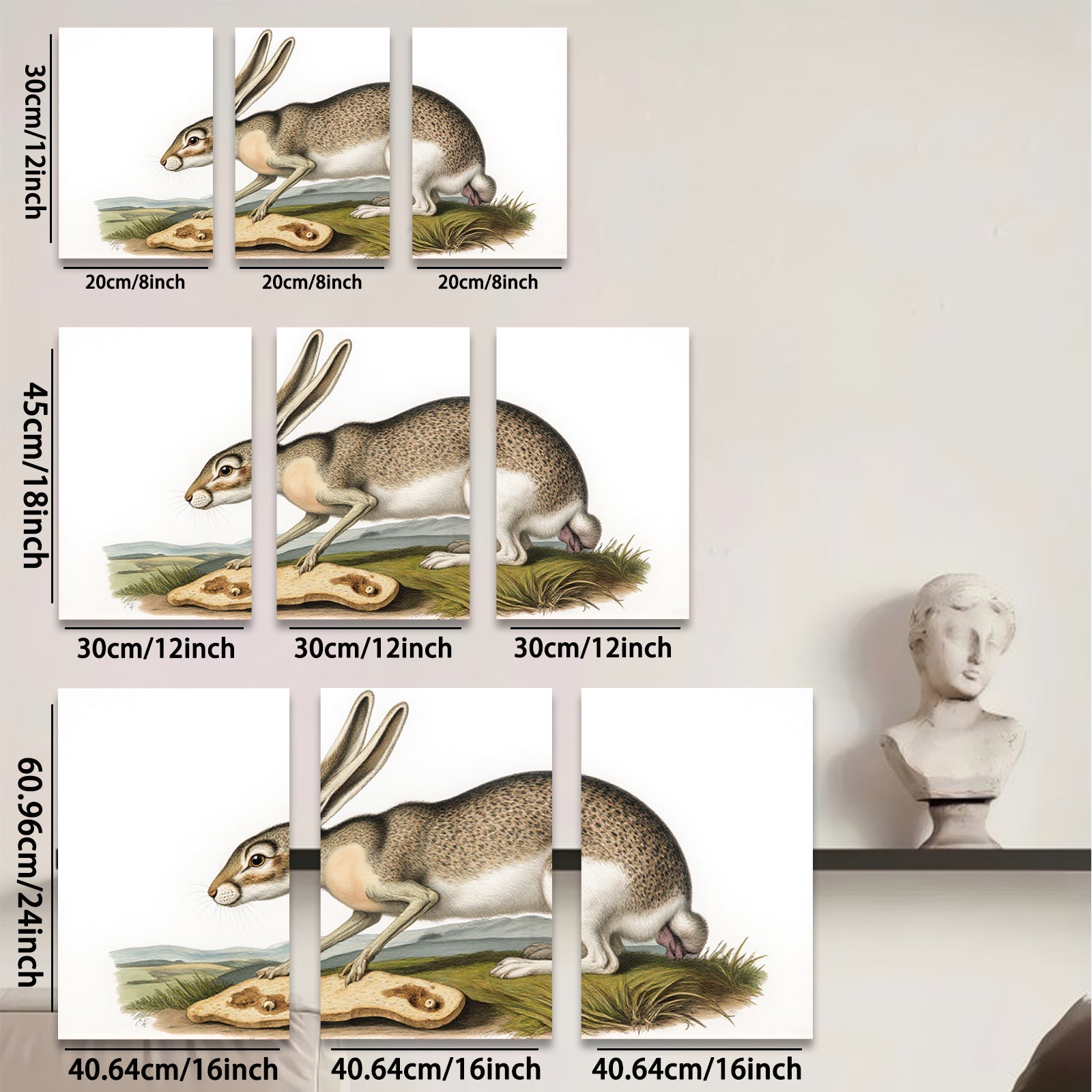 2D flat 1pc Charming American Hare Wildlife Portrait Farmhouse Wall Art Rustic Home Decor Living Room Bedroom Gallery Wrapped Canvas Print
