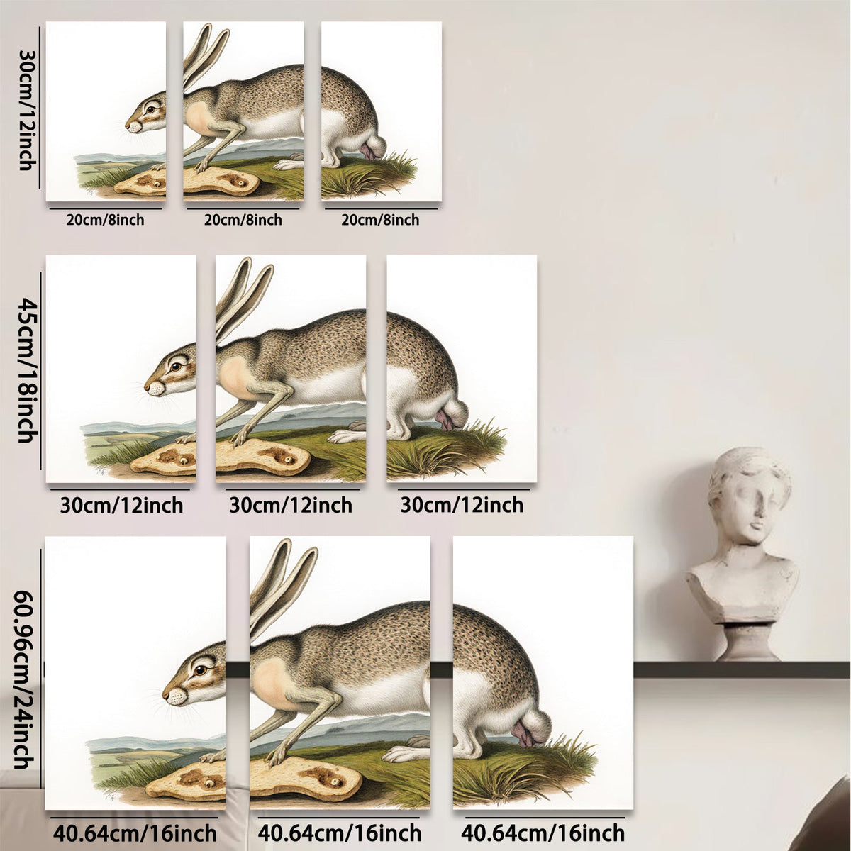 2D flat 1pc Charming American Hare Wildlife Portrait Farmhouse Wall Art Rustic Home Decor Living Room Bedroom Gallery Wrapped Canvas Print