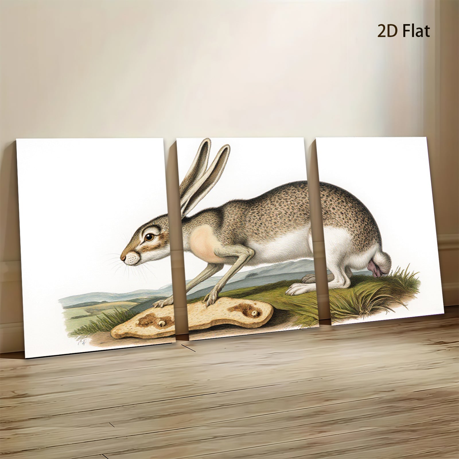 2D flat 1pc Charming American Hare Wildlife Portrait Farmhouse Wall Art Rustic Home Decor Living Room Bedroom Gallery Wrapped Canvas Print