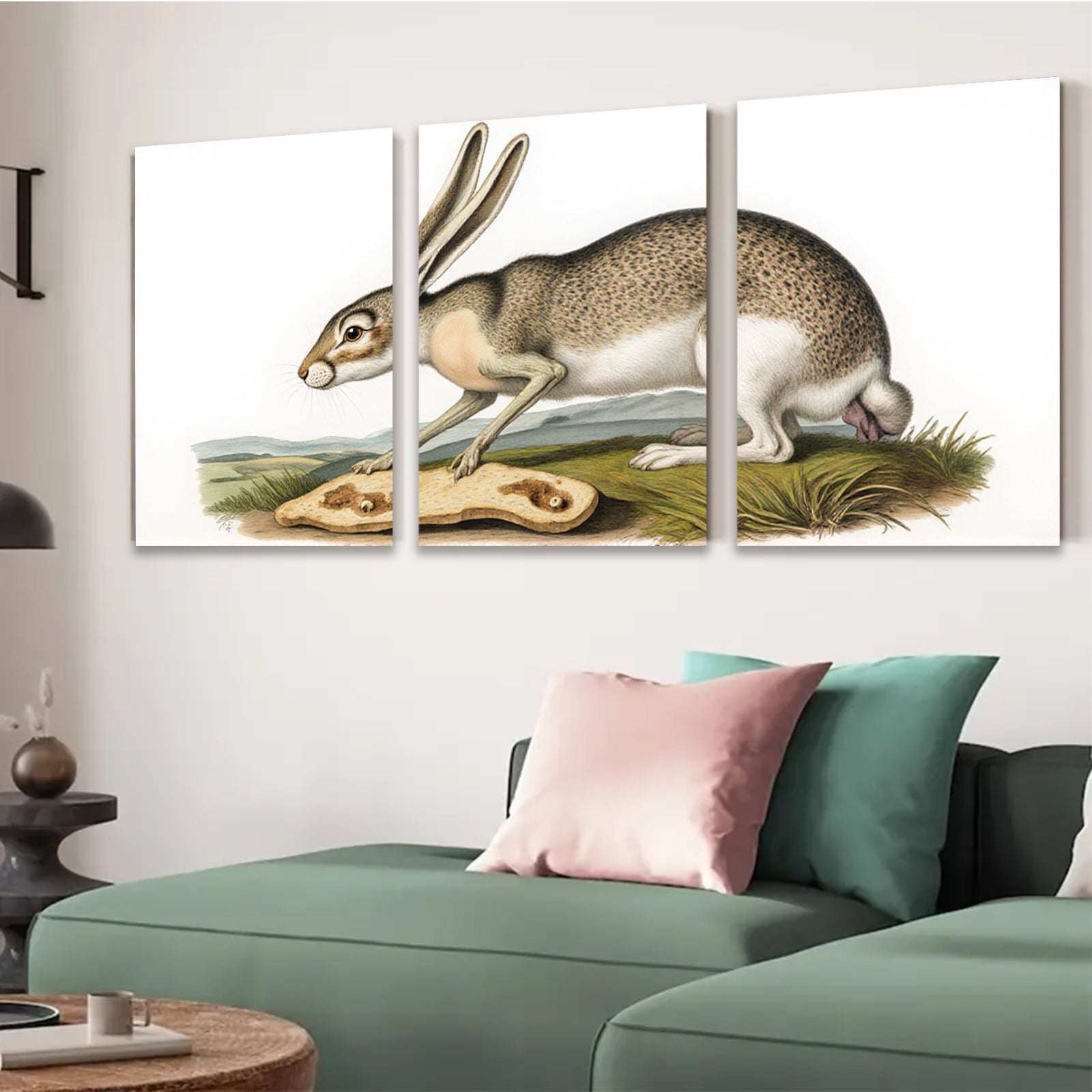 2D flat 1pc Charming American Hare Wildlife Portrait Farmhouse Wall Art Rustic Home Decor Living Room Bedroom Gallery Wrapped Canvas Print