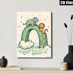2D flat 1pc Charming Animal Parade Wall Art Kids Room Playroom Nursery Decor Vivid Colors Home Accents Modern Farmhouse Style Gallery Wrapped Canvas Print