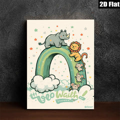 2D flat 1pc Charming Animal Parade Wall Art Kids Room Playroom Nursery Decor Vivid Colors Home Accents Modern Farmhouse Style Gallery Wrapped Canvas Print