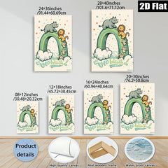 2D flat 1pc Charming Animal Parade Wall Art Kids Room Playroom Nursery Decor Vivid Colors Home Accents Modern Farmhouse Style Gallery Wrapped Canvas Print