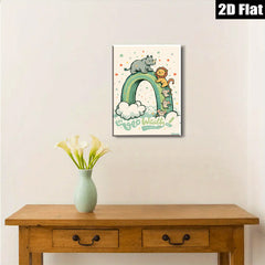 2D flat 1pc Charming Animal Parade Wall Art Kids Room Playroom Nursery Decor Vivid Colors Home Accents Modern Farmhouse Style Gallery Wrapped Canvas Print