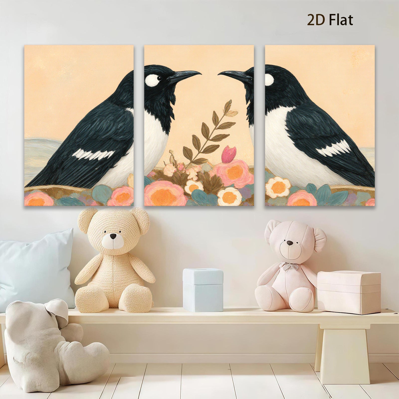 2D flat 1pc Charming Bird Pair Floral Still Life Wall Art Prints Bedroom Living Room Decor Farmhouse Style Gallery Wrapped Canvas Prints Modern Art