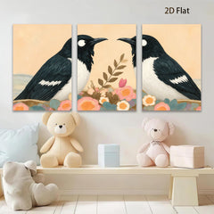 2D flat 1pc Charming Bird Pair Floral Still Life Wall Art Prints Bedroom Living Room Decor Farmhouse Style Gallery Wrapped Canvas Prints Modern Art