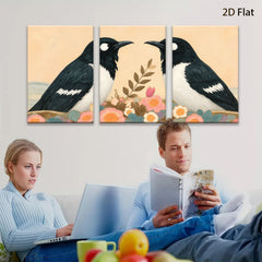2D flat 1pc Charming Bird Pair Floral Still Life Wall Art Prints Bedroom Living Room Decor Farmhouse Style Gallery Wrapped Canvas Prints Modern Art