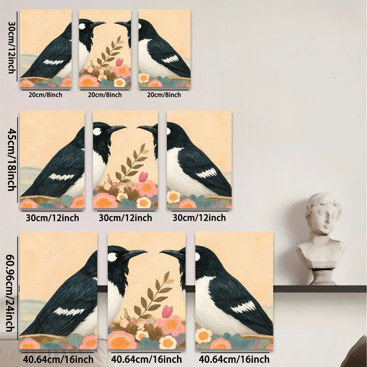 2D flat 1pc Charming Bird Pair Floral Still Life Wall Art Prints Bedroom Living Room Decor Farmhouse Style Gallery Wrapped Canvas Prints Modern Art