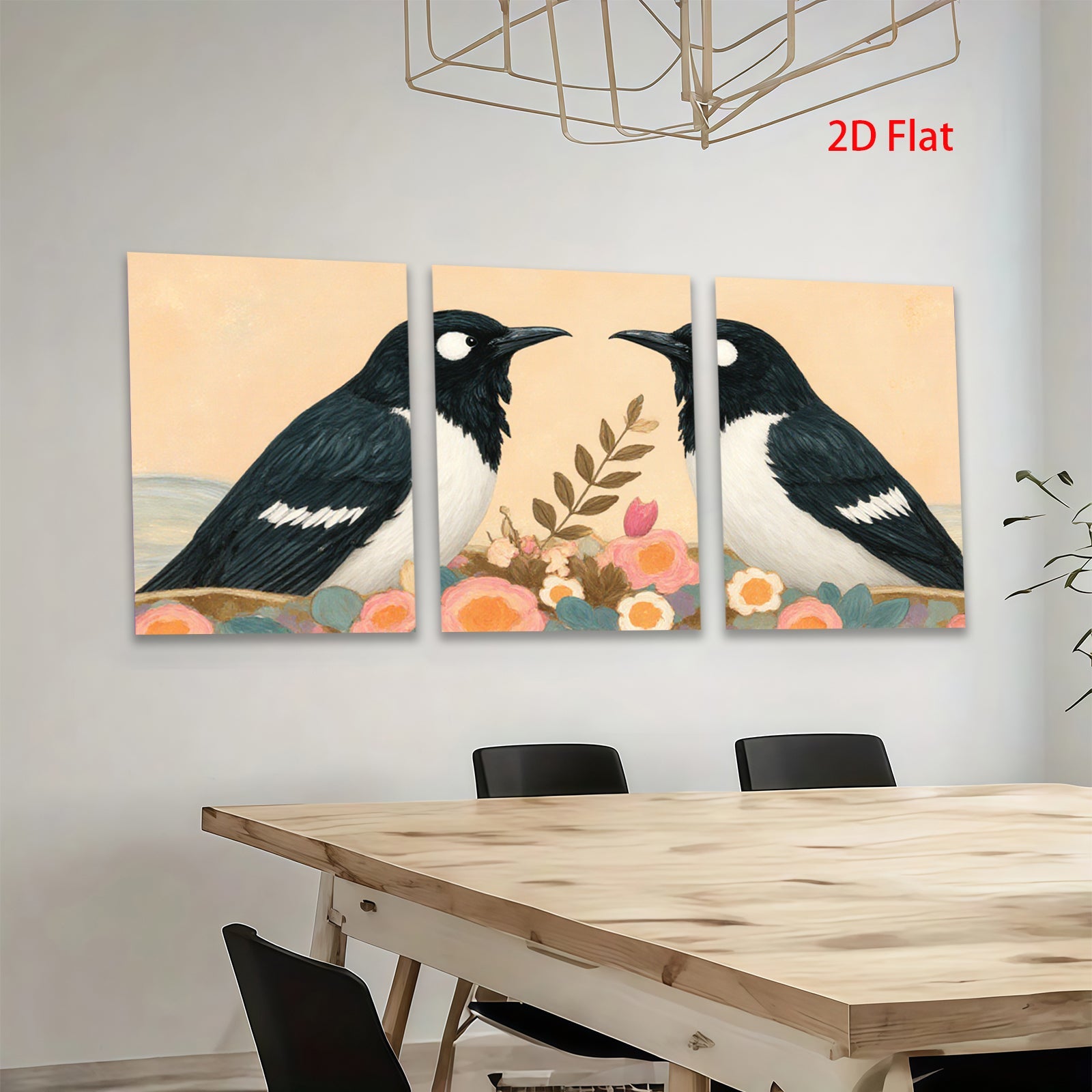 2D flat 1pc Charming Bird Pair Floral Still Life Wall Art Prints Bedroom Living Room Decor Farmhouse Style Gallery Wrapped Canvas Prints Modern Art