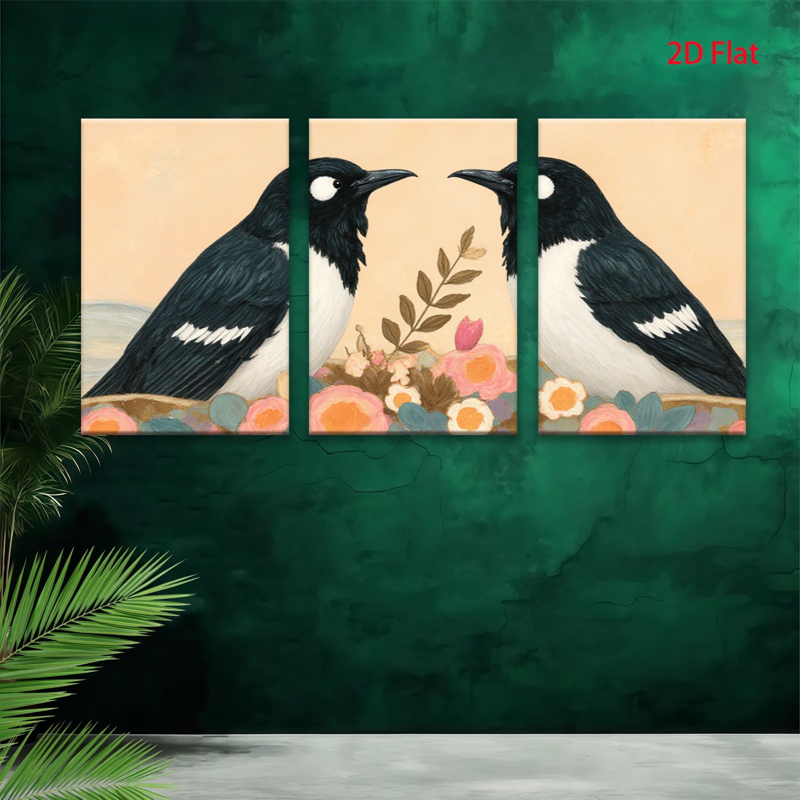2D flat 1pc Charming Bird Pair Floral Still Life Wall Art Prints Bedroom Living Room Decor Farmhouse Style Gallery Wrapped Canvas Prints Modern Art