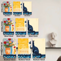 2D flat 1pc Charming Black Cat Floral Still Life Wall Decor for Living Room Bedroom Bathroom Modern Farmhouse Style Canvas Art Prints