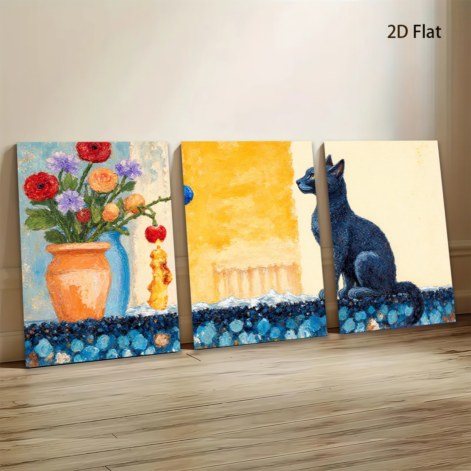 2D flat 1pc Charming Black Cat Floral Still Life Wall Decor for Living Room Bedroom Bathroom Modern Farmhouse Style Canvas Art Prints