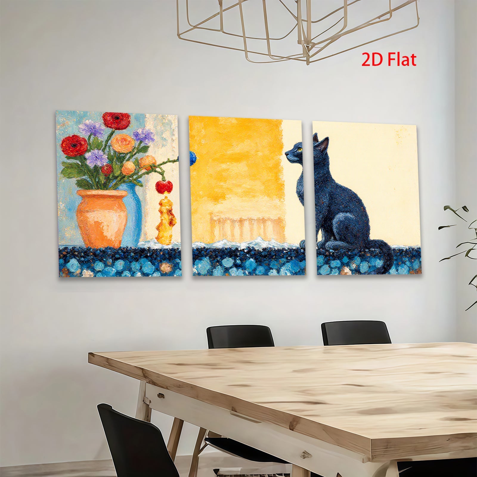 2D flat 1pc Charming Black Cat Floral Still Life Wall Decor for Living Room Bedroom Bathroom Modern Farmhouse Style Canvas Art Prints