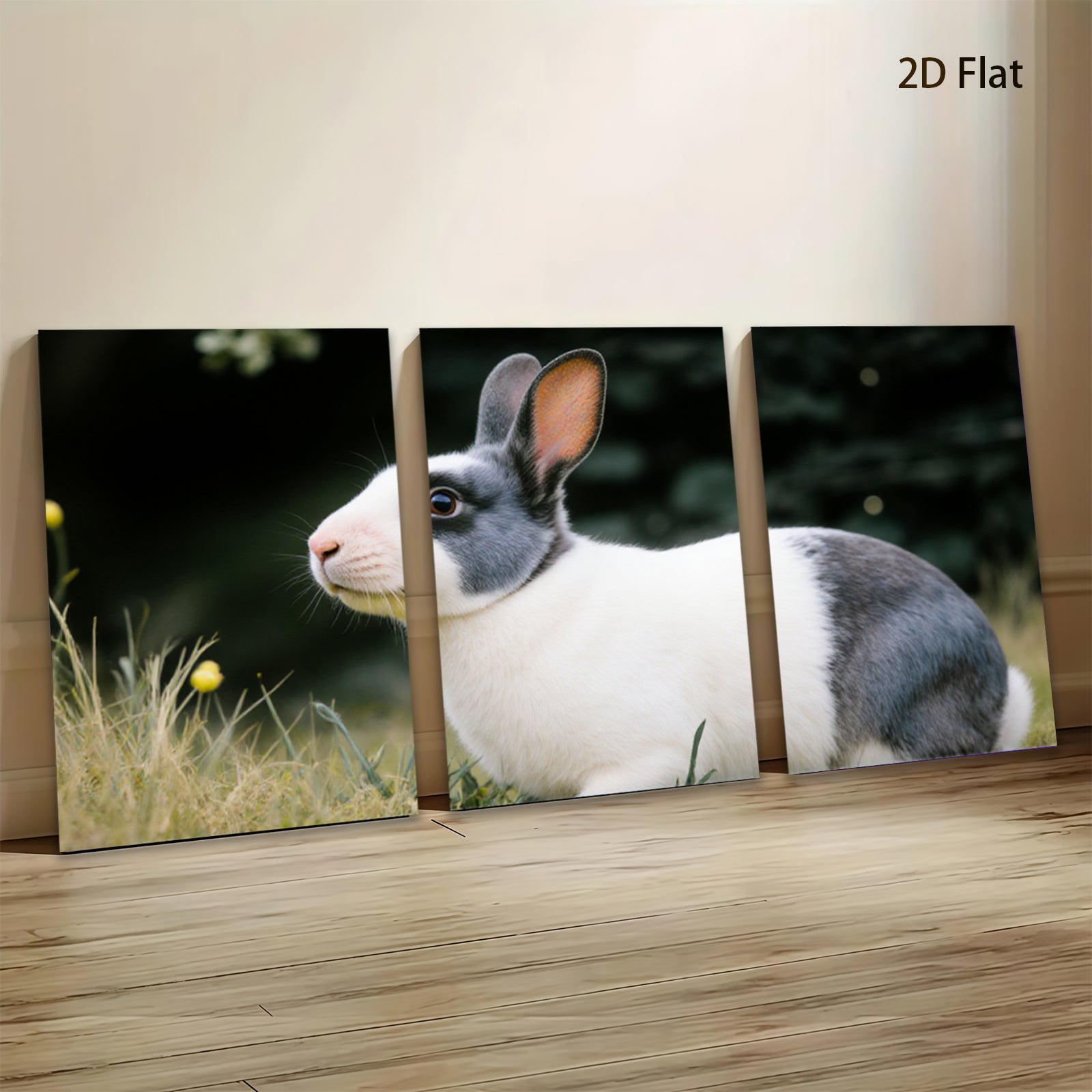 2D flat 1pc Charming Black White Rabbit Portrait Farm Animal Wall Art Canvas Print for Living Room Bedroom Decor Modern Rustic Gallery Wrapped Tealight
