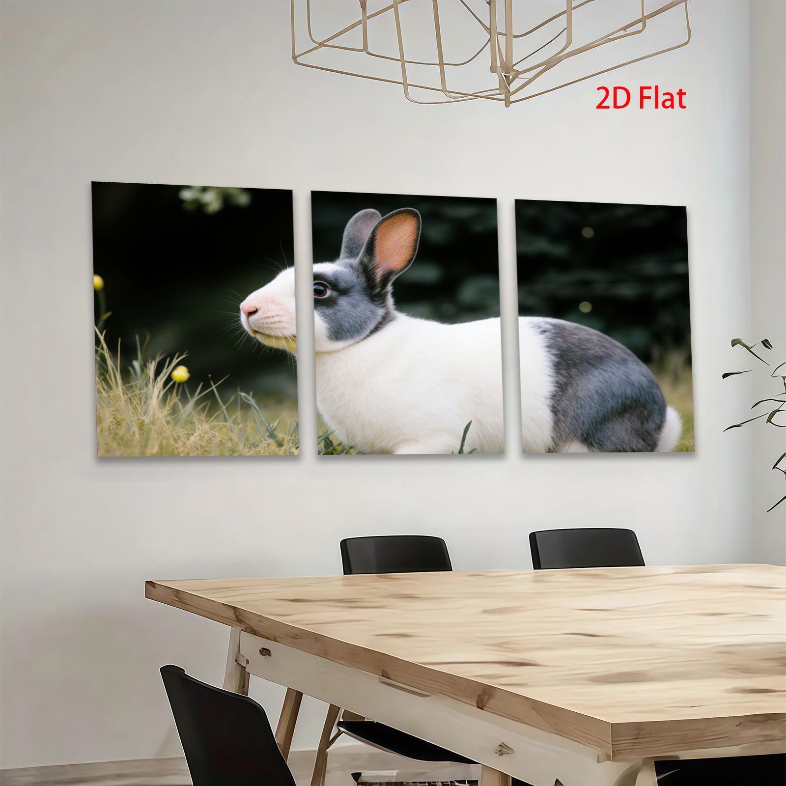 2D flat 1pc Charming Black White Rabbit Portrait Farm Animal Wall Art Canvas Print for Living Room Bedroom Decor Modern Rustic Gallery Wrapped Tealight