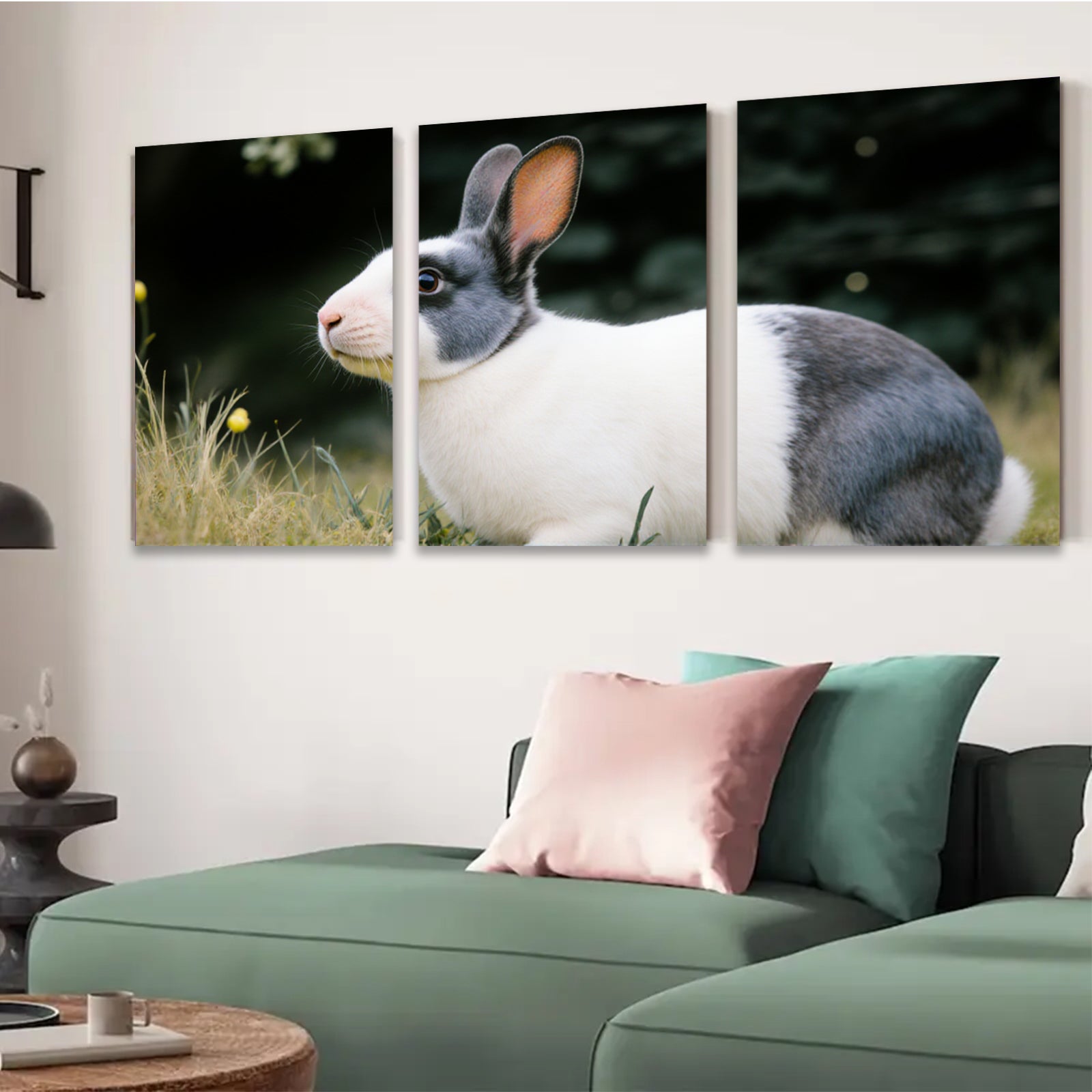 2D flat 1pc Charming Black White Rabbit Portrait Farm Animal Wall Art Canvas Print for Living Room Bedroom Decor Modern Rustic Gallery Wrapped Tealight