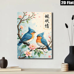 2D flat 1pc Charming Bluebirds on Blossom Branch Wall Art Decor for Living Room Bedroom Home Office Gallery Wrapped Canvas Prints Modern Farmhouse Style Cozy Vibes