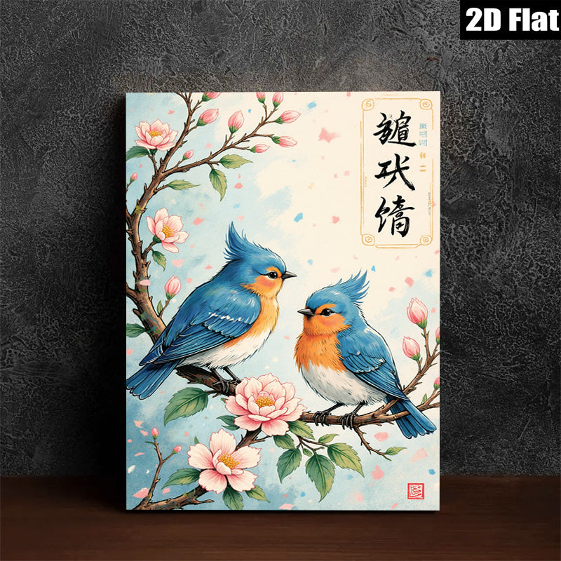 2D flat 1pc Charming Bluebirds on Blossom Branch Wall Art Decor for Living Room Bedroom Home Office Gallery Wrapped Canvas Prints Modern Farmhouse Style Cozy Vibes