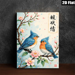 2D flat 1pc Charming Bluebirds on Blossom Branch Wall Art Decor for Living Room Bedroom Home Office Gallery Wrapped Canvas Prints Modern Farmhouse Style Cozy Vibes