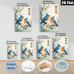 2D flat 1pc Charming Bluebirds on Blossom Branch Wall Art Decor for Living Room Bedroom Home Office Gallery Wrapped Canvas Prints Modern Farmhouse Style Cozy Vibes