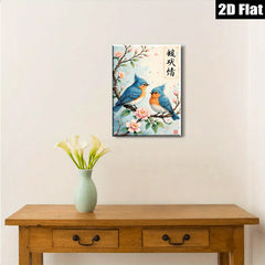 2D flat 1pc Charming Bluebirds on Blossom Branch Wall Art Decor for Living Room Bedroom Home Office Gallery Wrapped Canvas Prints Modern Farmhouse Style Cozy Vibes