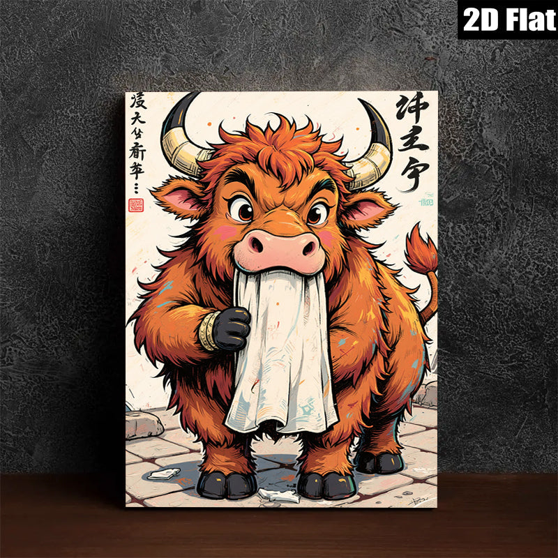 2D flat 1pc Charming Bull Art Print Whimsical Farm Animal Wall Decor for Living Room Bedroom Office Gallery Wrapped Canvas Modern Rustic Home Décor Trending Now