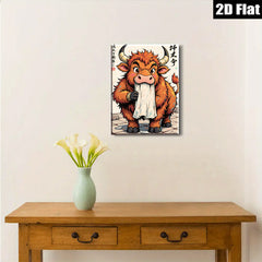 2D flat 1pc Charming Bull Art Print Whimsical Farm Animal Wall Decor for Living Room Bedroom Office Gallery Wrapped Canvas Modern Rustic Home Décor Trending Now