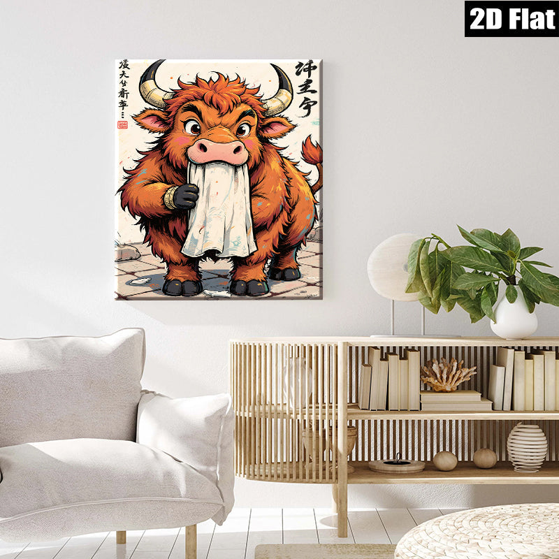 2D flat 1pc Charming Bull Art Print Whimsical Farm Animal Wall Decor for Living Room Bedroom Office Gallery Wrapped Canvas Modern Rustic Home Décor Trending Now