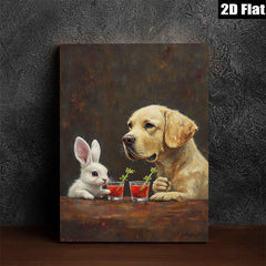 2D flat 1pc Charming Bunny Dog Cocktail Hour Wall Art Living Room Bedroom Decor Farmhouse Style Canvas Prints Modern Home Decorations