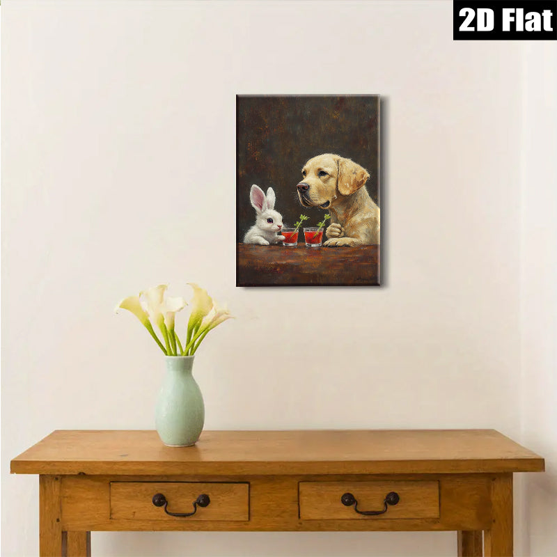 2D flat 1pc Charming Bunny Dog Cocktail Hour Wall Art Living Room Bedroom Decor Farmhouse Style Canvas Prints Modern Home Decorations