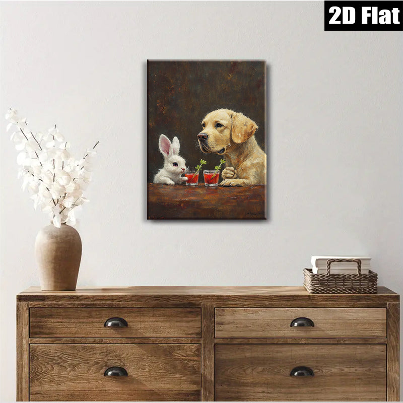 2D flat 1pc Charming Bunny Dog Cocktail Hour Wall Art Living Room Bedroom Decor Farmhouse Style Canvas Prints Modern Home Decorations