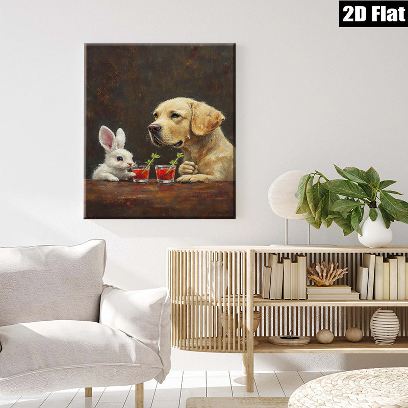 2D flat 1pc Charming Bunny Dog Cocktail Hour Wall Art Living Room Bedroom Decor Farmhouse Style Canvas Prints Modern Home Decorations
