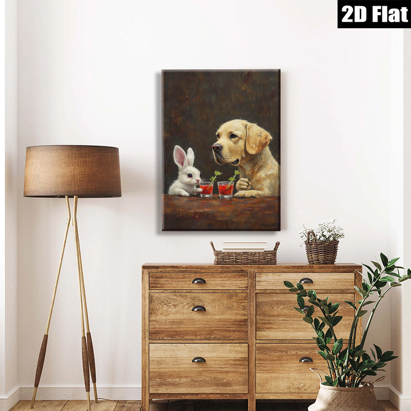 2D flat 1pc Charming Bunny Dog Cocktail Hour Wall Art Living Room Bedroom Decor Farmhouse Style Canvas Prints Modern Home Decorations