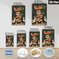 2D flat 1pc Charming Bunny with Carrots Friends Farmhouse Wall Decor Kids Room Playroom Modern Canvas Print Cozy Home Living Room Artwork