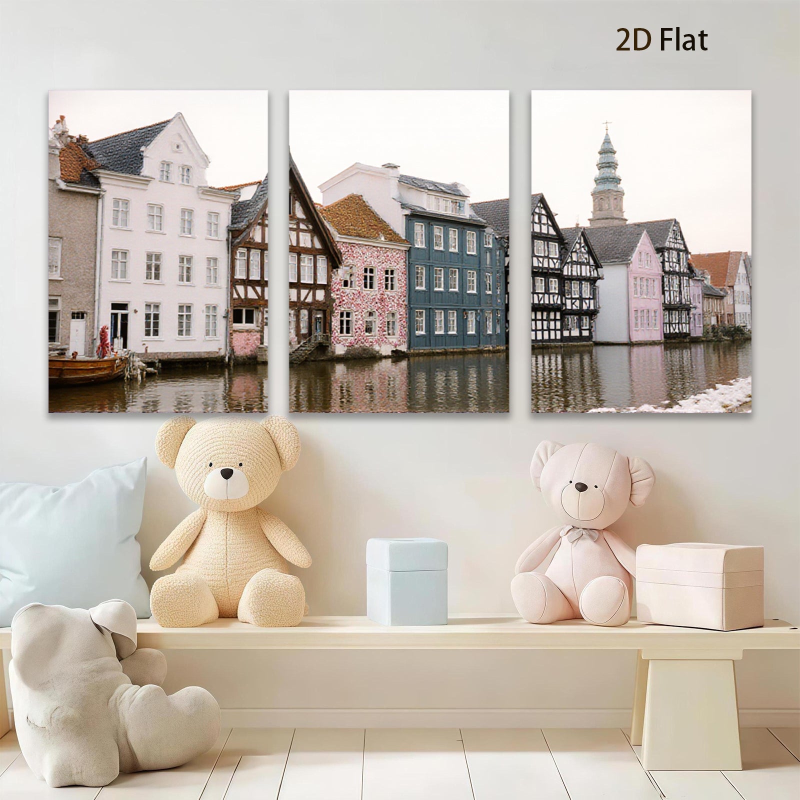 2D flat 1pc Charming Canal Houses European Village Scene Wall Art Living Room Bedroom Decor farmhouse style modern minimalist gallery wrapped canvas prints