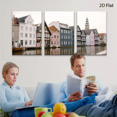 2D flat 1pc Charming Canal Houses European Village Scene Wall Art Living Room Bedroom Decor farmhouse style modern minimalist gallery wrapped canvas prints